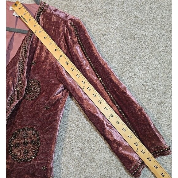 Boston Proper Gypsy Boho Beaded Mauve Velour Jacket Short 3/4 Sleeve Women's XS - Picture 11 of 13